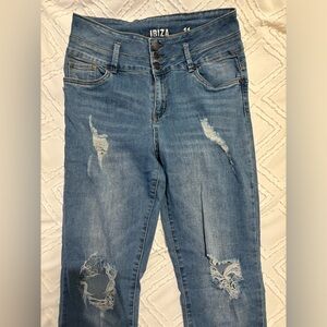 Distressed blue high waisted skinny jeans